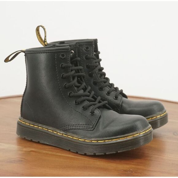 Dr. Martens Other - Dr. Martens Kids Black Leather Lace-Up Boots with Yellow Stitching